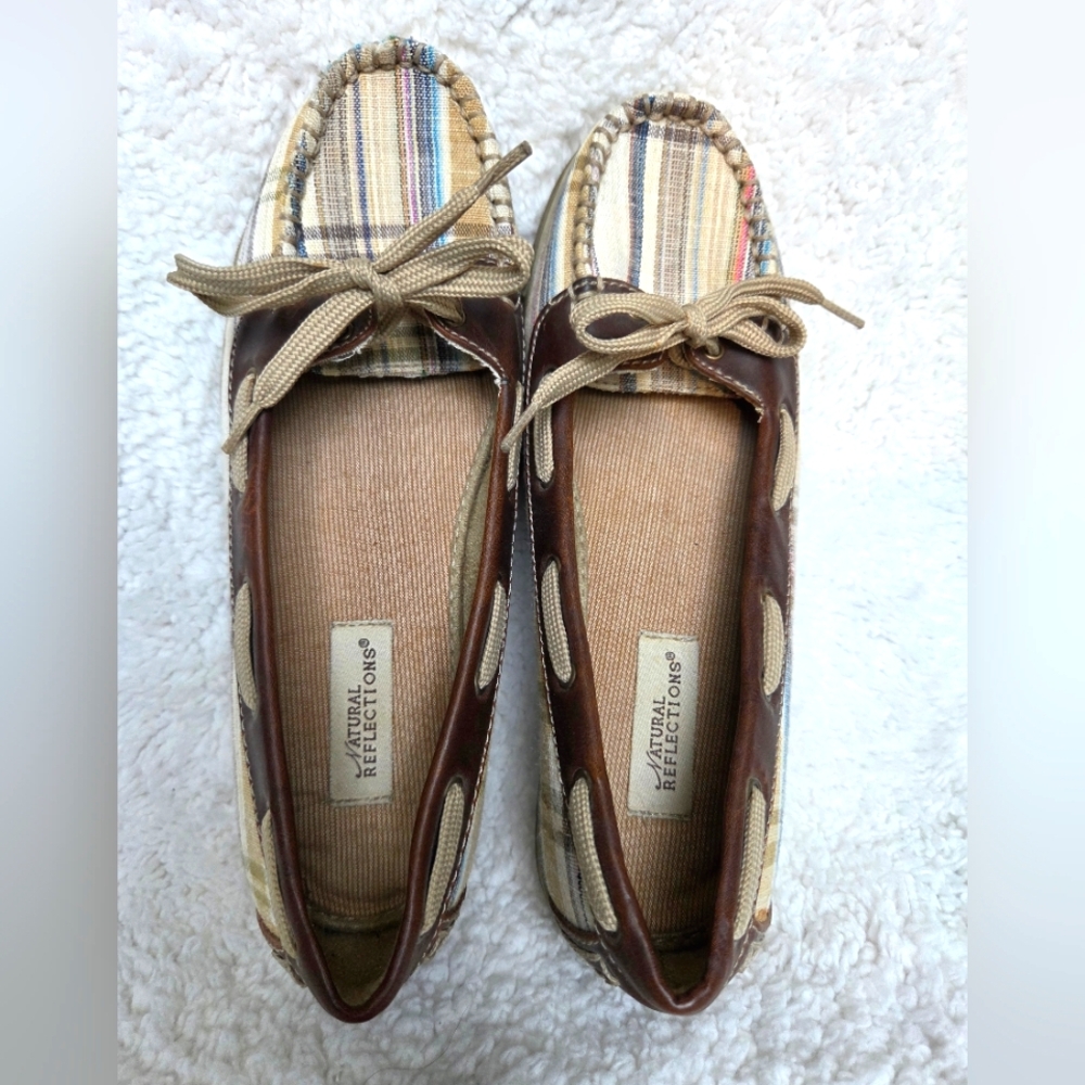 Natural Reflections Brown and Tan Moccasins with Leather Laces
